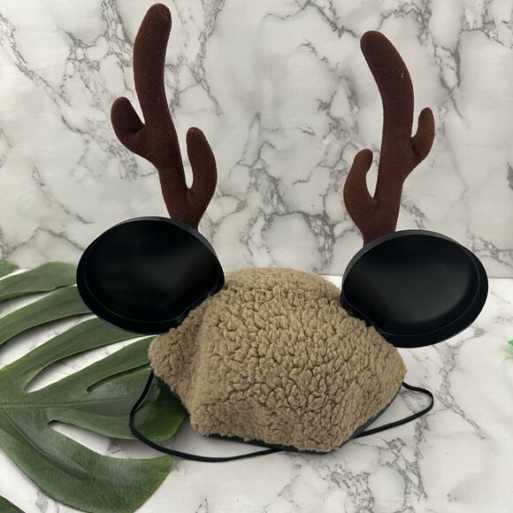 Disney Parks Pluto Antlers Mickey Ears Hat Adult Size Sherpa Brown Holiday
